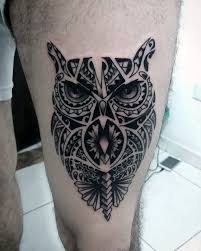 What does it mean to get an owl tattoo in japan? Guys Hawaiian Tribal Owl Thigh Tattoos Owl Tattoo Tribal Owl Tattoos Tattoo Designs Men