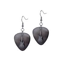 Hard Rock Hematite Guitar Pick Earrings