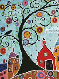 A list of cross stitch patterns and cross stitch kits available at everything cross stitch. Houses Barn Birds And Swirl Tree Crop Cross Stitch Pattern By Tereena Clarke Crosstitch Com