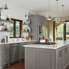 Gray Floating Shelves Transitional Kitchen Benjamin Moore Chelsea Gray Grey Kitchen Cabinets Best Kitchen Colors Grey Kitchen
