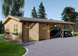 Wood arts bouwt garages en carports op volledig maat in de woonstijl van de klant. Single Wooden Garage With Carport 7m X 6m 23x20 Ft 44 Mm