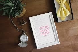 Download Picture Frame With Pocket Watch And Yellow Bow Tie Mockup Mediamodifier