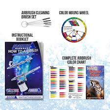 3 Airbrush Professional Master Airbrush Multi Purpose Airbrushing System Kit With 6 Primary Opaque Colors Acrylic Paint Artist Set G22 G25 E91