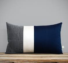 Pillow size is 12 x 22. Silk Colorblock Pillow By Jillian Rene Decor Navy Cream And Gray