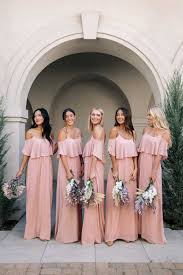 Toni Off The Shoulder Maxi Dress In Blush In 2020 Bohemian Bridesmaid Dress Bridesmaid Dress Colors Pink Bridesmaid Dresses