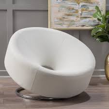 Noble House Jetson Large Modern Bonded Leather Round Accent Chair White Walmart Com In 2020 Circle Chair White Accent Chair Accent Chairs