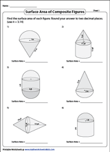 Calculator online for a the surface area of a capsule, cone, conical frustum, cube, cylinder, hemisphere, square pyramid, rectangular prism, triangular prism, sphere, or spherical cap. Surface Area Worksheets