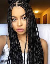 This Look Shows A French Braid Going Side Ways On The Nape The Hair On It Is Twisted And Joined With The Bra Braided Hairstyles Box Braids Styling Hair Styles