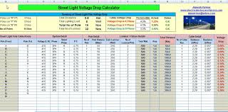 calculate voltage drop and nos of street light pole excel