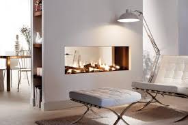 How much space do electric fireplaces heat? Double Sided Fireplaces Modern Design Rom Corner To See Through