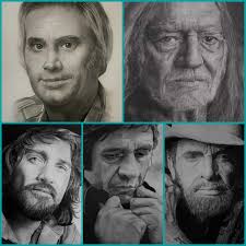 Charcoal Portrait of Country Music Heavyweights