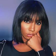 To create a sophisticated look you can add bangs to your bob hairstyle. 13x6 Lace Front Human Hair Wigs With Bangs Short Bob Wig Pre Plucked With Baby Hair Straight Frontal Wigs Remy Black Dolago 150 Human Hair Lace Wigs Aliexpress