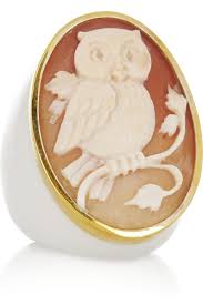 Orange Gold Plated Agate And Cornelian Owl Cameo Ring Amedeo Camafeos Joyas Bisuteria