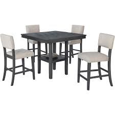 Stanton contemporary 9pc counter height dining set gray microfiber rich black finish. Best Master Furniture Mayur 5 Piece Counter Height Dining Set In Rustic Gray F400