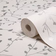 Silhouette Floral White Silver Effect Wallpaper Departments Diy At B Q Silver Effect Wallpaper Diy Wallpaper Floral Wallpaper
