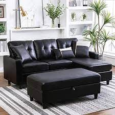 Beautiful Honbay Convertible Sectional Sofa With Ottoman L Shape Sleepe Leather Couches Living Room Black Sectional Living Room Black Leather Couch Living Room