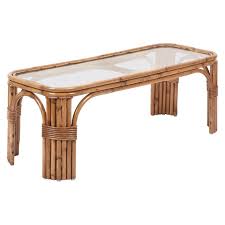 Handmade woven round rattan coffee side table 97cm width for outdoor or indoor living room | includes protective glass top. Midcentury Bamboo And Rattan Italian Rectangular Coffee Table With Glass Top At 1stdibs