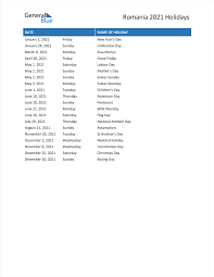Romania Holidays 2021 In Pdf Word And Excel