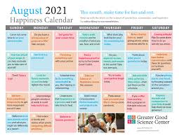 Oct 13, 2020 · february 3, 2021. Your Happiness Calendar For August 2021
