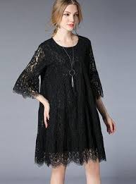 Trendy Lace Paneled Loose Plus Size Mini Dress Gaun