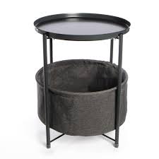 Our end tables are trunk style and whenever we need to get inside, it's a hassle. Circular End Table With Fabric Storage Basket M W Dark Grey Shop4jp Com