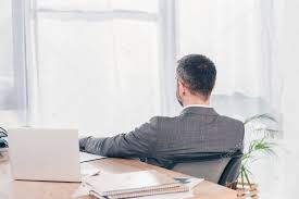 Back View Businessman Sitting Table Laptop Office Stock Picture Affiliate Sitting Table View Businessman A Business Man Stock Photos Stock Pictures