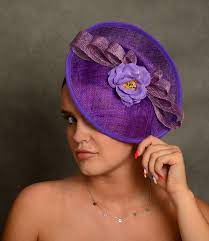 Violet Coctail Hat With Ribbon And Flower An Unusual Cocktail Hat In Purple Decorated With A Fancy Ribbon An Cocktail Hat Purple Hats Fashion Hair Accessories