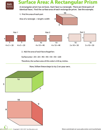 Find The Surface Area Rectangular Prism Worksheet Education Com Rectangular Prism Surface Area Math