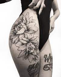 Large And Beautiful Peonies Flower Thigh Tattoos Hip Thigh Tattoos Hip Tattoos Women