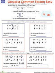 Greatest Common Factor Easy Worksheet Education Com Greatest Common Factors Studying Math Mathematics Worksheets