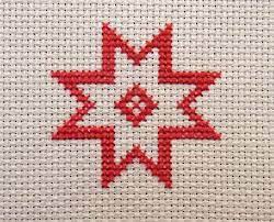 Cross stitch pattern of a birthday card with a stylized flowering rose hip and the text: How To Make A Quick And Simple Cross Stitch Christmas Card