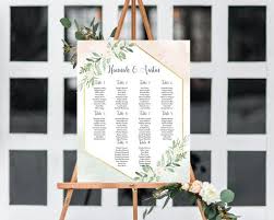Greenery Seating Chart With Gold Frame