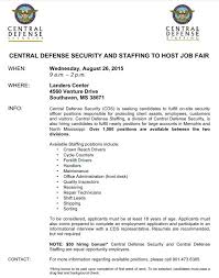 Maybe you would like to learn more about one of these? Central Defense Security And Staffing Job Fair 8 26 15 Job Career News