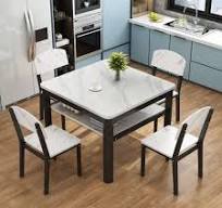 Mesa de Jantar Quadrada Simples com Tampo de Pedra Ardósia ...