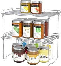 Simple trending stackable under sink cabinet organizer with sliding storage drawer Amazon Com Stackable Cabinet Shelf Kitchen Cabinet Organizers And Storage 2 Pack Pantry Shelves Organizer With Guardrails Design For Safely Storing Kitchen Counter Bedroom Bathroom Accessories Stainless Steel