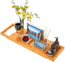 Roloiki bathtub caddy tray bamboo spa bathtub caddy organizer serving tray book wine holder nonslip bottom extendable sides one size type 3. Buy Bath Tray For Tub Bamboo Bathtub Tray Caddy Expandable Wood With Wine Glass Holder Reading Holder Phone Slot For Luxury Bath By Furninxs Online In Indonesia B08jlt9fh7