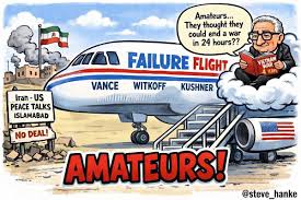 As I predicted, the peace talks in Islamabad failed. The US delegation of  JD Vance, Steve Witkoff, Jared Kushner were amateurs. There's no way those  amateurs could unwind a war in 24