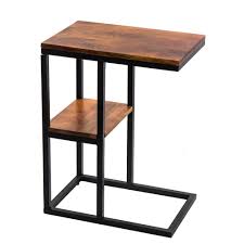 The Urban Port Brown Iron Framed Mango Wood Accent Table With Lower Shelf Upt 184808 The Home Depot Wood End Tables Wood Accent Table Accent Table