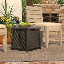 Suncast Elements Resin Patio Storage Side Table Java Walmart Com Patio Storage Outdoor Storage Boxes Outdoor End Tables