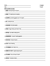 Ela Titles Underlining Italicizing Quotation Marks Worksheet 1 Quotation Marks Writing Titles Writing Majors