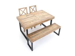 The table is fitted with a matching bench and a set of three metal dining chairs. Weston Dining Table 2 Chairs Bench