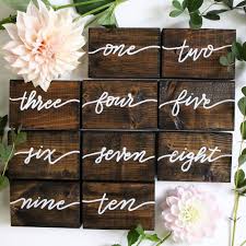 Calligraphy Wood Table Numbers Double Sided Hand Painted In 2020 Wedding Table Markers Wood Table Numbers Wedding Wedding Numbers