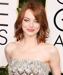 Bob Frisuren 2015 Schrager Pony Emma Stone Golden Globes 2015 Frisuren Mittellanges Haar Rundes Gesicht Bob Frisur