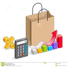 Shopping Bag With Calculator And Growth Chart Stats And