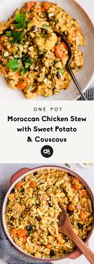 Add the onions and 1 tablespoon olive oil to the pan and sauté until translucent, 5 minutes. One Pot Moroccan Chicken Stew With Sweet Potato Couscous Chow Hub