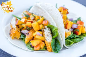 In a large bowl, combine green cabbage, red onion, sour cream, lime juice, and salt. Vegan Fish Tacos With Peach Salsa The Viet Vegan