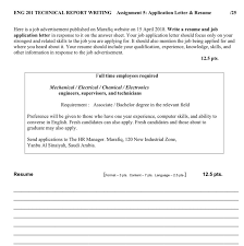 Take cues from these job application letter samples to get the word out. Solved Eng 201 Technical Report Writing Assignment Applic Chegg Com