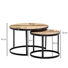Wohnling couchtisch 2 teilig wohnzimmertisch massivholz rund beistelltisch tisch. Finebuy Couchtisch 2er Set Massivholz Metall Wohnzimmertisch Industrial Rund Beistelltisch Mit Metallbeine Schwarz Tischset