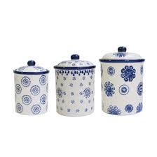 Blue & white ceramic canisters. 3 Piece Canister Set Blue Kitchen Canisters Canister Sets American Atelier