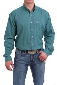 Cinch Jeans Mens Long Sleeve Arenaflex Button Down Shirt Green And Navy Heather